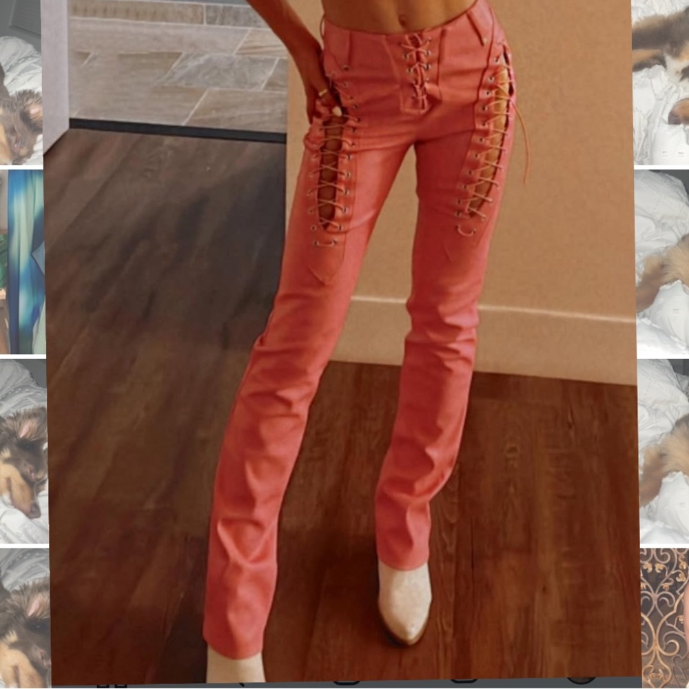 Pink Lace-Up Pants